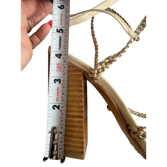 RAYE Gold Beige Braided Leather Laceup Heels Sandals Size 8 - Picture 10 of 11